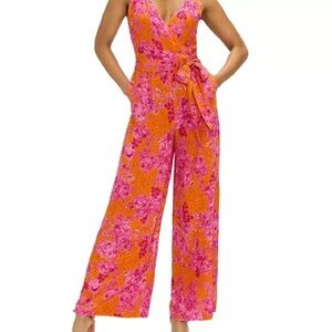 Ted Baker Pink and Orange Floral wide leg Jumpsuit
